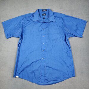 Puritan Button Up Shirt Men's Size 18 Big Blue Short Sleeve Wrinkle Free